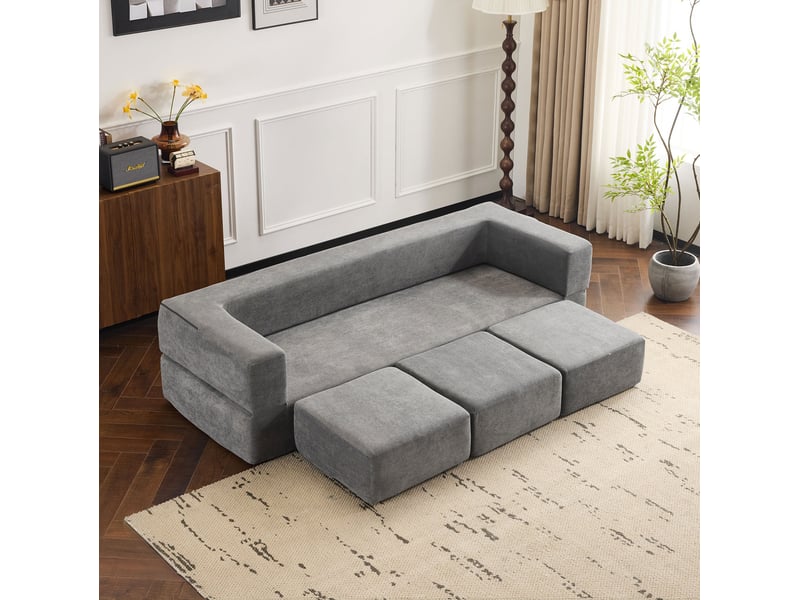  Canapé de sol convertible modenvie 3 places modulable en chenille gris 201 x 75,5 x 50 cm  - Conforama B