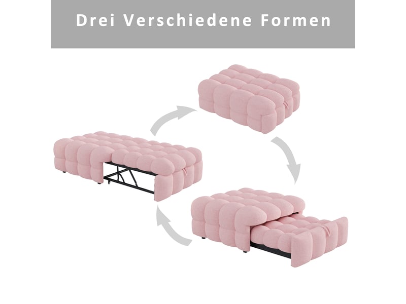  Lit gigogne enfant 70x180 cm, canapé-lit 2 en 1, style minimaliste, tissu teddy rose  - Conforama E