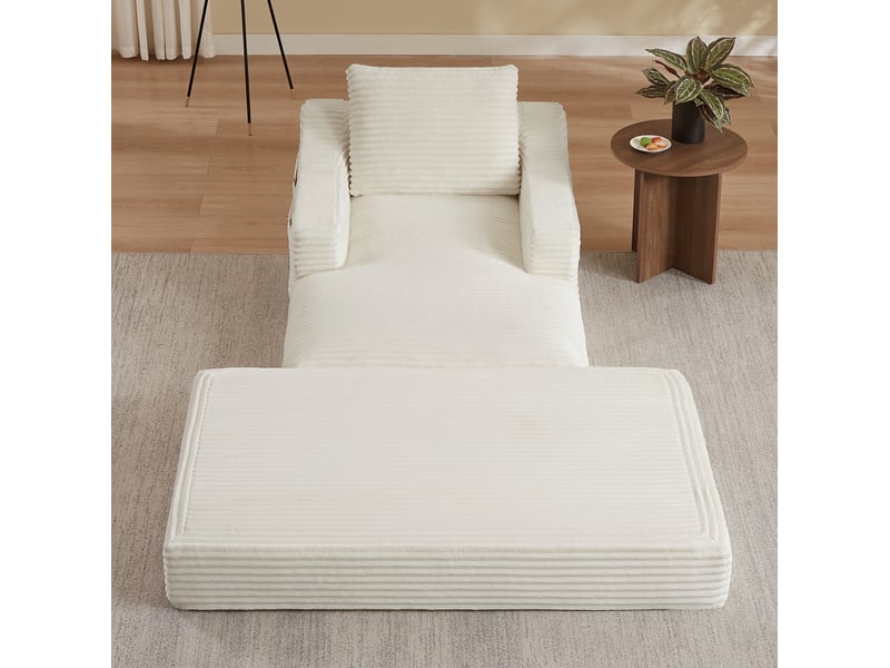 Fauteuil convertible 1 place à double couche extensible en couchage  - mousse, velours côtelé blanc  - Conforama C