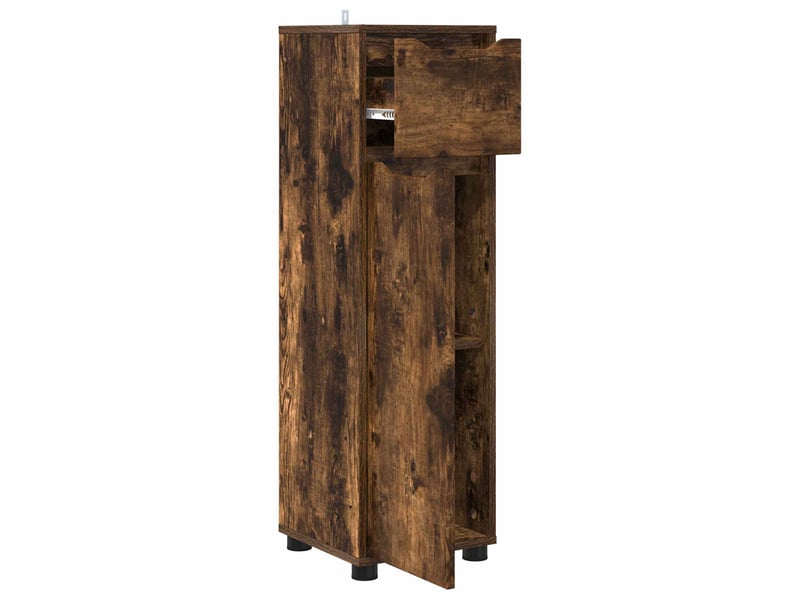  Cabinet de salle de bain, meuble de rangement chêne fumé 30.5x30x101 cm  - Conforama E