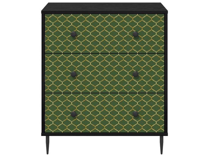  Commode chambre, meuble de rangement geleen impression géométrique émeraude chêne noir  - Conforama D