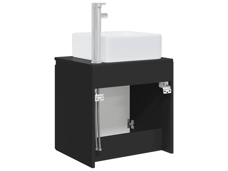  Vanité de lavabo mural, meuble de rangement noir 49.5x41x63 cm bois d'ingénierie  - Conforama E