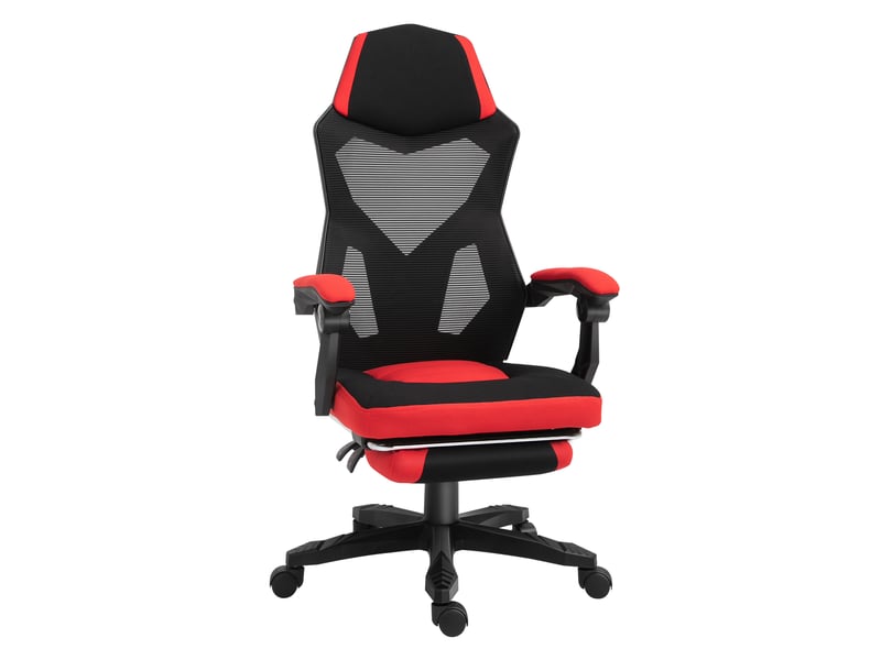  Chaise de bureau gaming 58 x 63 x 112-122 cm noir et rouge en polyester, avec repose-pieds rétractable  - Conforama A