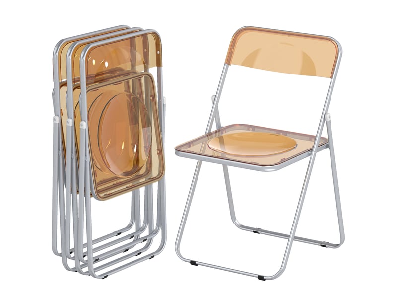  Lot de 4 chaises pliantes gain de place pour salon et événements en acier et acrylique orange  - Conforama E