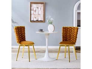 Chaises de salle à manger modernes - velours doux - pieds en métal doré - dossier en corde tressée - assise rembourrée