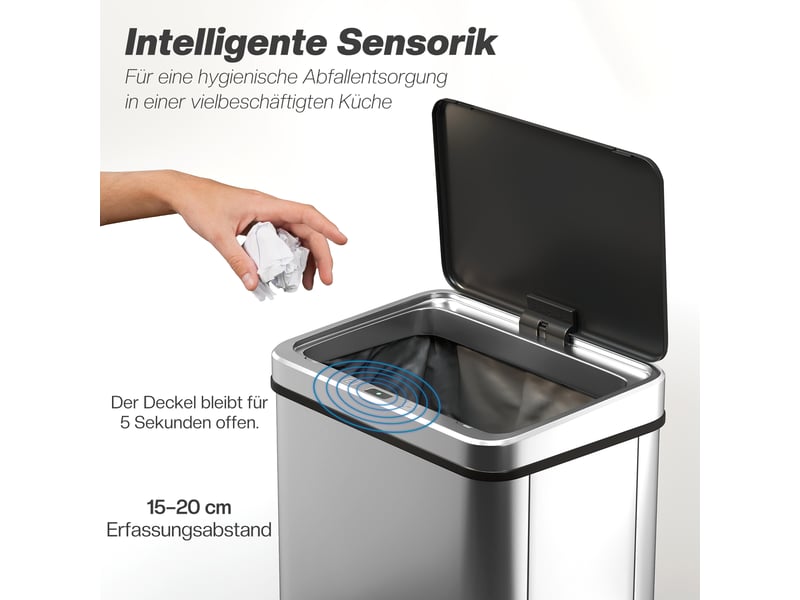  Poubelle automatique 50l capteur de mouvement en acier inoxydable 35,5 x 26 x 67 cm  - Conforama D