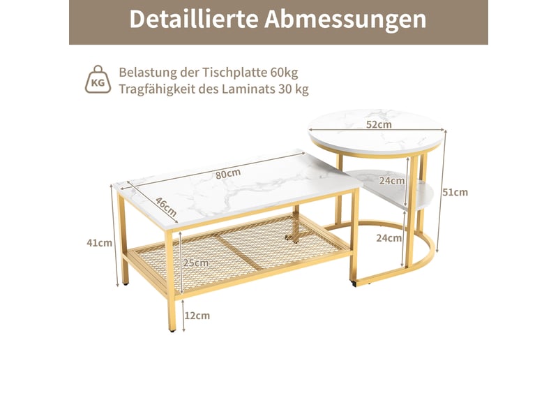 Table basse gigogne avec rangements, lot de 2, dorée evryae - Conforama E