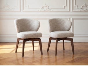 Bobochic lot de 2 chaises pivotantes anne placage chêne massif et tissu texturé marron foncé