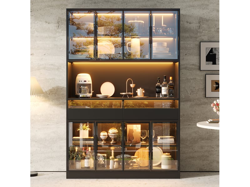  Vitrine 120x40x180 cm avec led, 8 portes vitrées et 2 tiroirs noir  - Conforama B