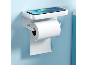 Porte-papier toilette sans perçage en aluminium, porte-rouleau avec étagères spacieuses, support de auto-adhésif(blanc)