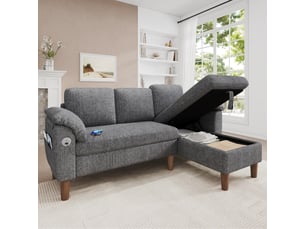 Canapé d'angle panoramique convertible <strong></strong> <strong>OPULERANE TRADING LTD</strong> 3 places Textilène gris avec coffre de rangement