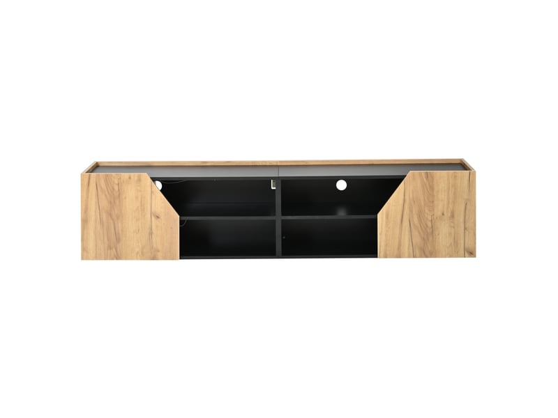  Meuble tv mural avec led rgb bluetooth noir et bois, 180x36,5x40 cm  - Conforama D