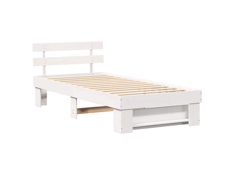 Lit simple- lit adulte -  cadre de lit avec tête de lit blanc 100 x 200 cm pin massif  - Conforama C