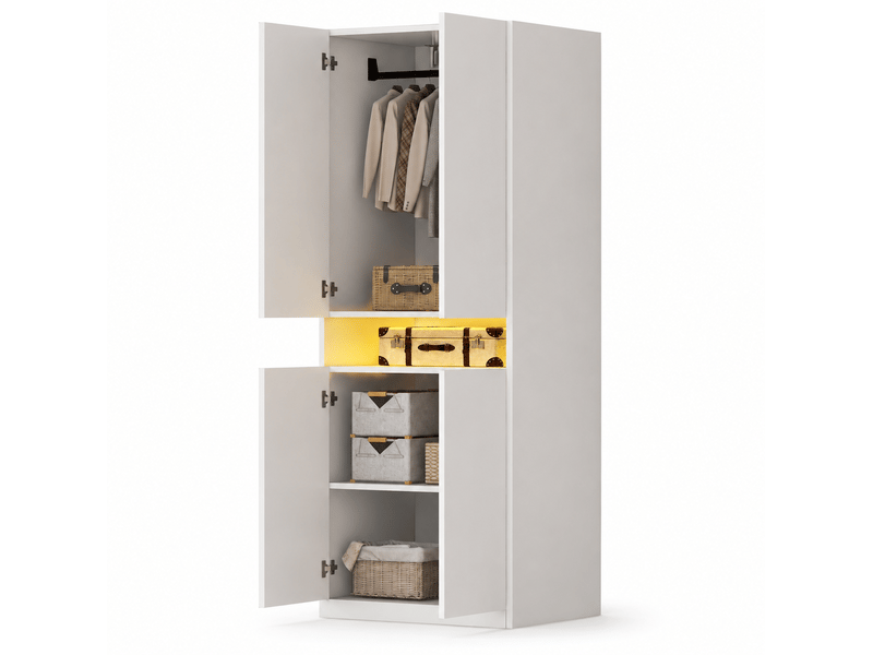  Armoire 2 portes 70x55x180 cm blanche avec niche led et penderie  - Conforama A