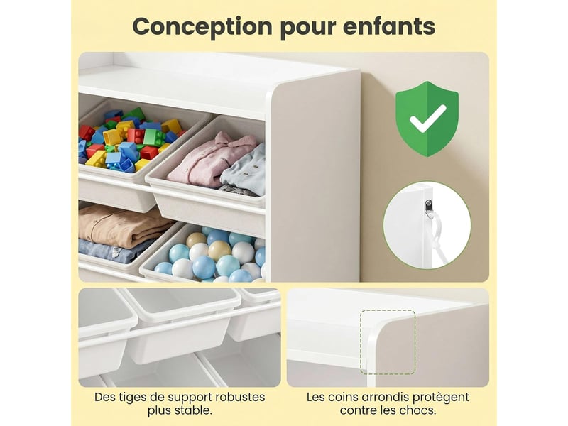 Meuble de rangement jouets enfant bibliothèque enfant avec 8 boîtes amovibles 9 étagères organisateur de jouets blanc - Conforama E