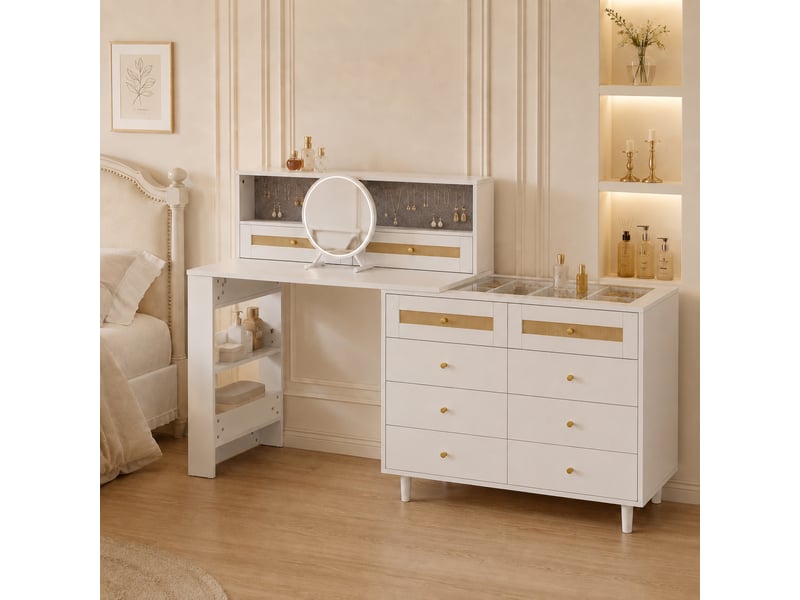  Coiffeuse 10 tiroirs et miroir pour chambre, 105 × 50 × 108 cm  - Conforama D