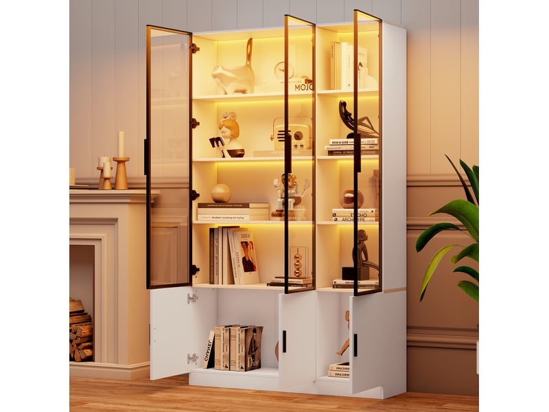  Vitrine 120x32x200 cm 6 portes led mdf blanc  - Conforama B