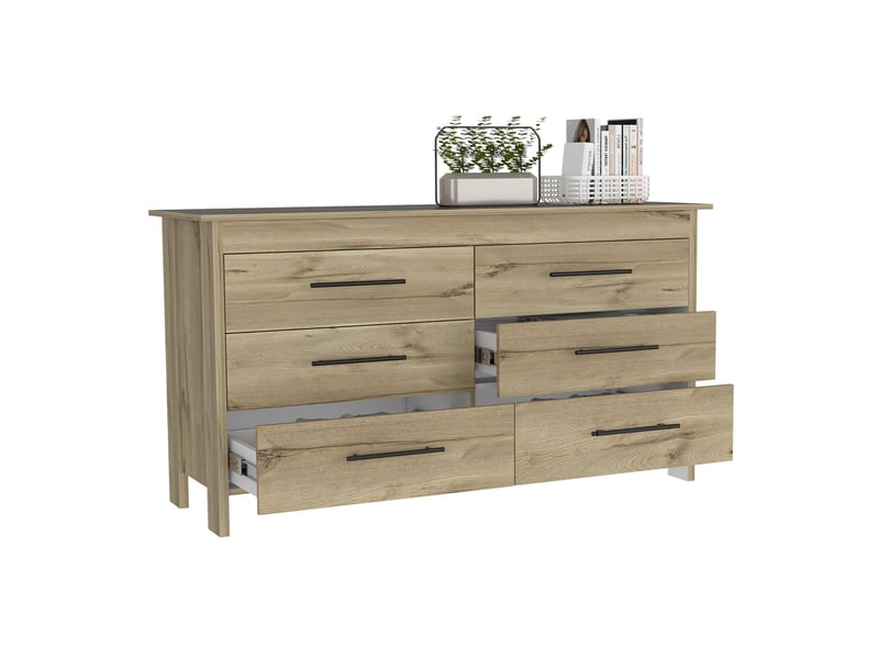  Commode hms de 150 cm avec 6 tiroirs, chêne sable et blanc  - Conforama E