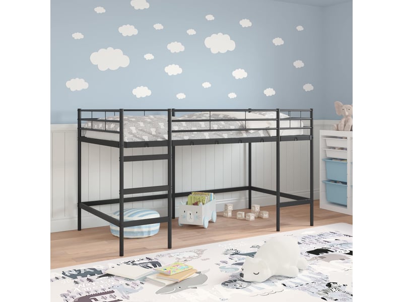  Lit mezzanine pour enfants - lit jeune uni noir 80 x 200 cm acier  - Conforama C