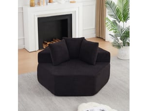 Fauteuil pouf modulaire hexagonal 1 place avec 3 coussins et dessous antidérapant en chenille noire