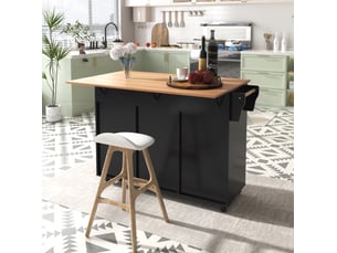 Desserte de cuisine 129x46x91,5 cm noire et naturelle mdf, plateau rabattable et rangement mobile