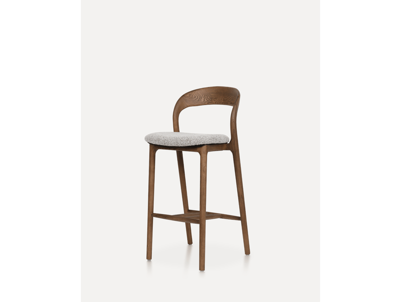  Tabouret de bar 45x48x95,5 cm – noyer et argile – assise rembourrée en tissu avec repose-pieds intégré  - Conforama A