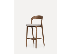 Tabouret de bar 45x48x95,5 cm – noyer et argile – assise rembourrée en tissu avec repose-pieds intégré