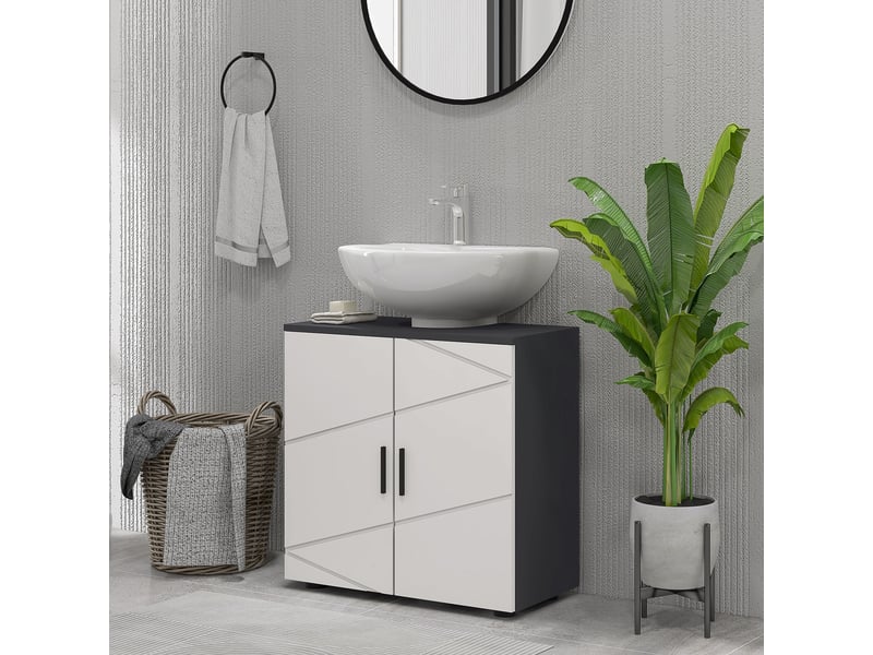  Meuble sous lavabo sur pied à 2 portes, gris, 60 x 30 x 60 cm  - Conforama D