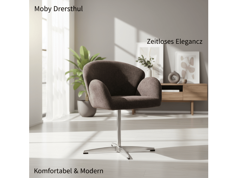 Chaise de salle à manger pivotante en velours marron avec base en acier inoxydable, assise rembourrée 64 × 64 × 78 cm - Conforama D