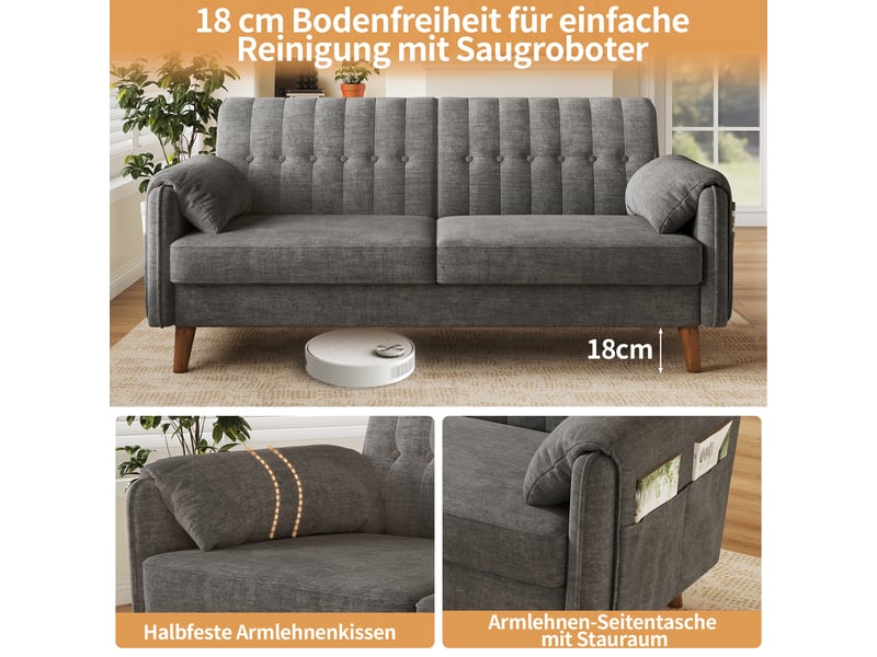  Canapé 2 places en chenille gris clair avec dossier capitonné  - Conforama D