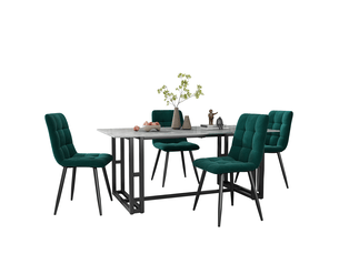 Lot de 4 chaises salle à manger 44x46x86 cm, velours vert, dossier haut, pieds en métal solides