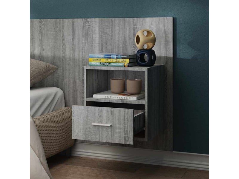  Lot de 2 tables de chevet - cabinet de chevet - table de nuit murales sonoma gris  - Conforama C