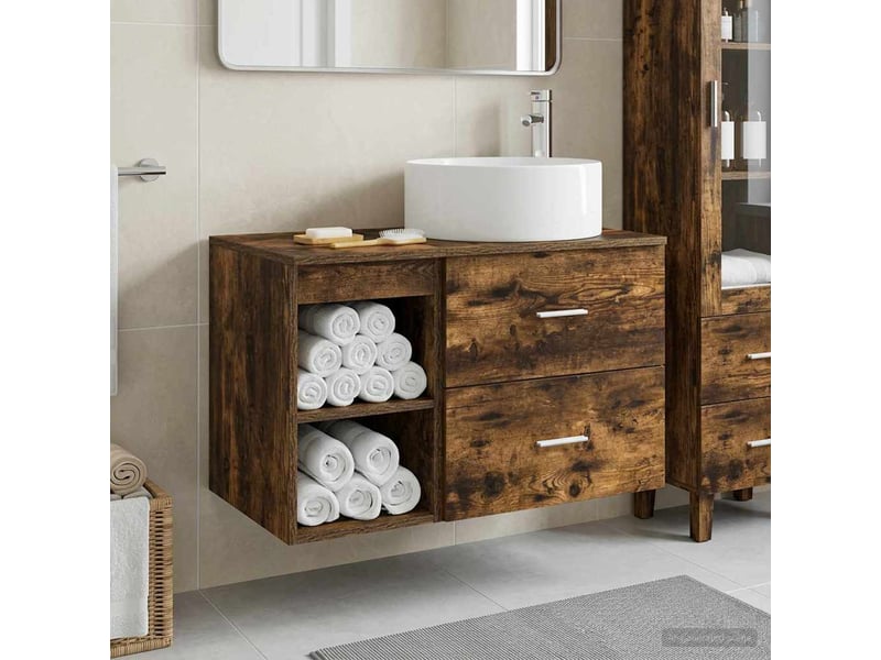 Ensemble de mobilier de salle de bain 2 pcs chêne fumé shl8997 - Conforama B