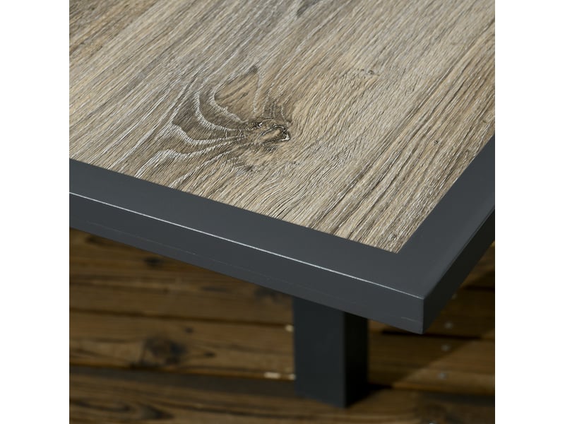  Table de jardin extensible 6 places beige et grise, plateau aspect bois 80 à 160 cm pour vos repas en plein air  - Conforama D