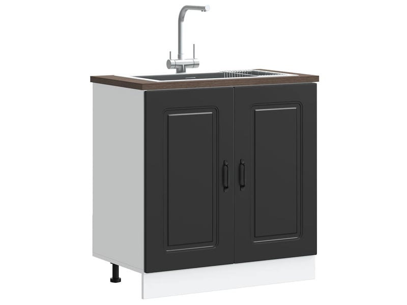 Meuble de cuisine, meuble bas pour évier kalmar noir 80x46x81,5cm bois ingénierie shl9269 - Conforama B