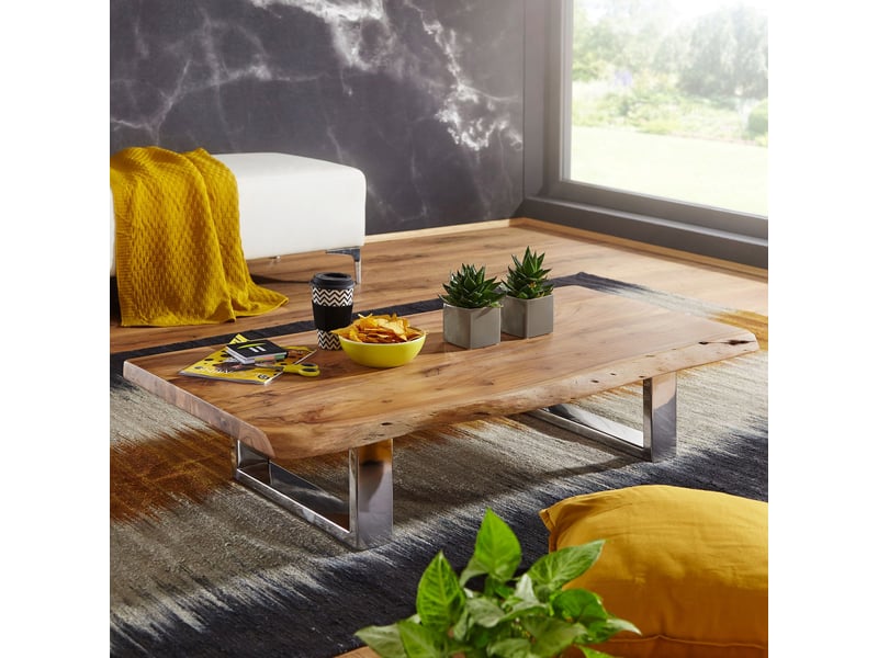  Table basse 115x58x25 cm en acacia naturel et fer  - Conforama A