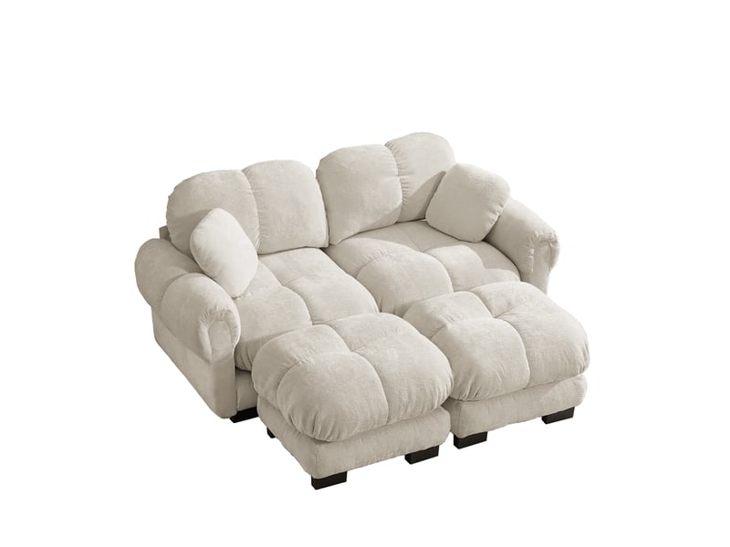 Canapé modulable, canapé 2 places, en chenille, kaki clair, avec pouf, adapté à l'espace de vie, pour salon - Conforama B