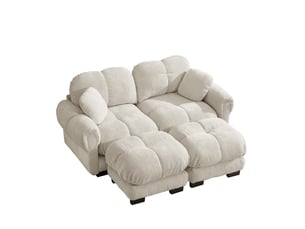 Canapé modulable, canapé 2 places, en chenille, kaki clair, avec pouf, adapté à l'espace de vie, pour salon