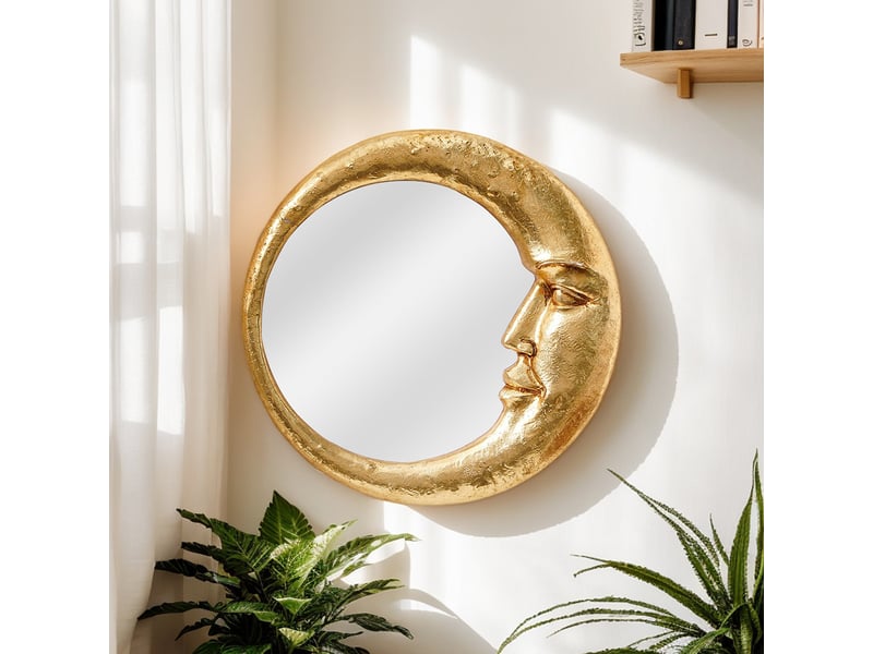  Miroir mural en résine avec croissant de lune et visage – style européen – décoration bohème pour salon ou bureau – 22,5 cm  - Conforama C