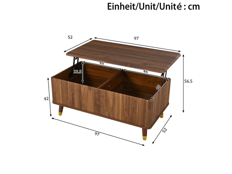  Table basse relevable 97x52x56,5 cm effet noyer avec rangement  - Conforama C