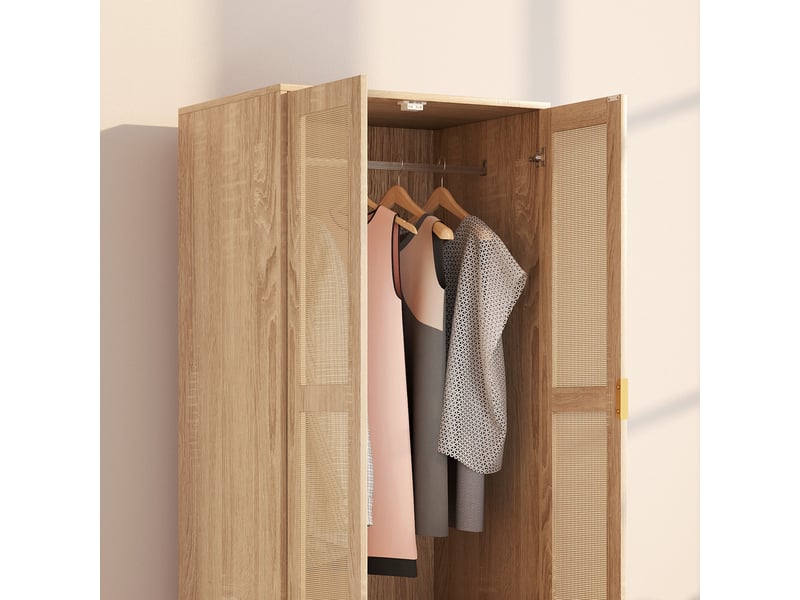 Armoire penderie 2 portes 2 tiroirs style bohème rotin  - Conforama D