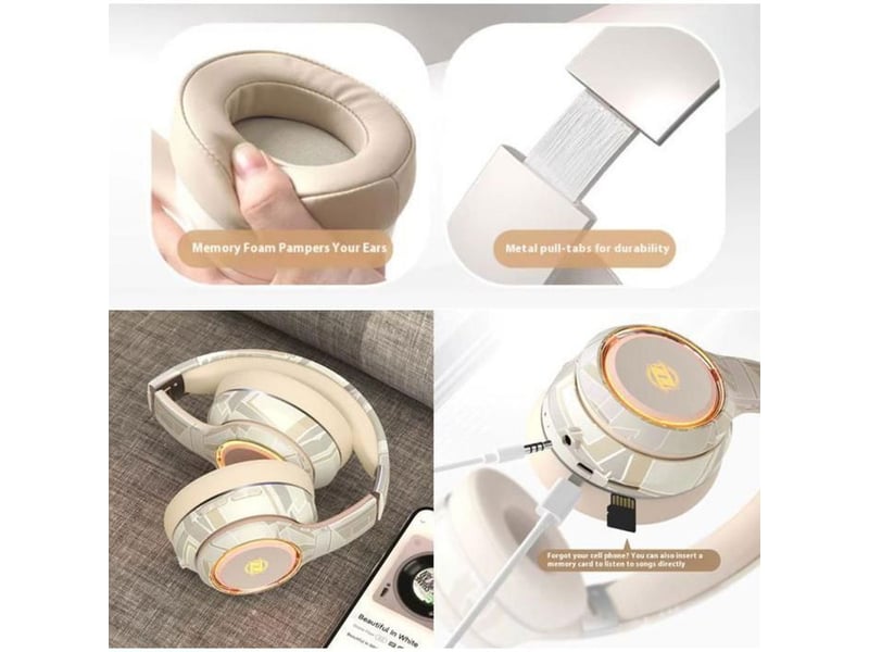  Casque bluetooth evo 5.3 supra-auriculaire pliable beige rgb led anti-bruit 30h 404400_AAANT65328_6_DROPFR - Conforama D