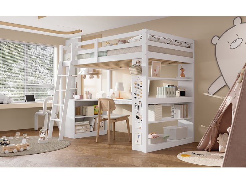  Lit enfant 90x200 cm avec rangement, lit adulte en pin avec sommier à lattes, lit simple, cadre de lit adulte, blanc  - Conforama W