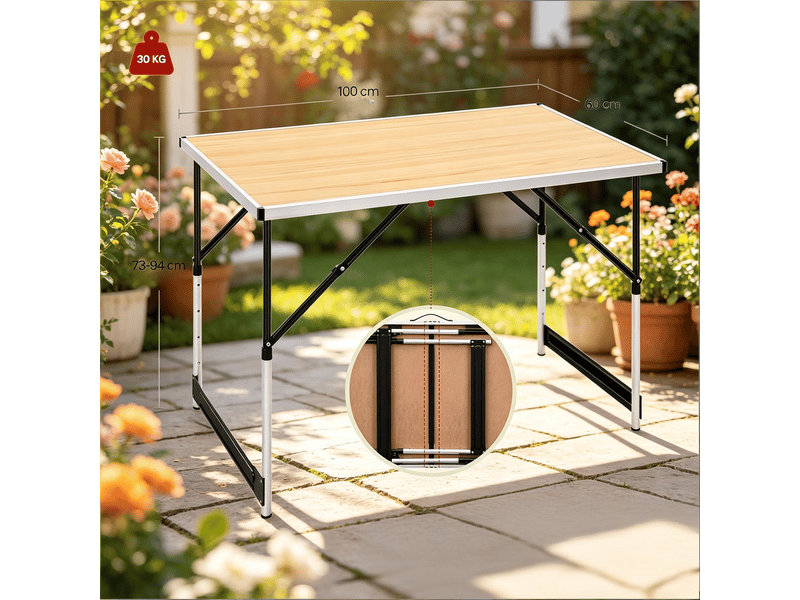 Table à manger réglable en hauteur plateau pliable usage extérieur table de camping - Conforama C