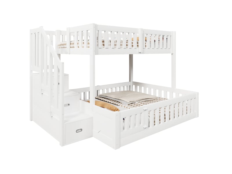  Lit superposé modenvie bas 90 x 200 et 140 x 200 cm avec escalier de rangement blanc  - Conforama A