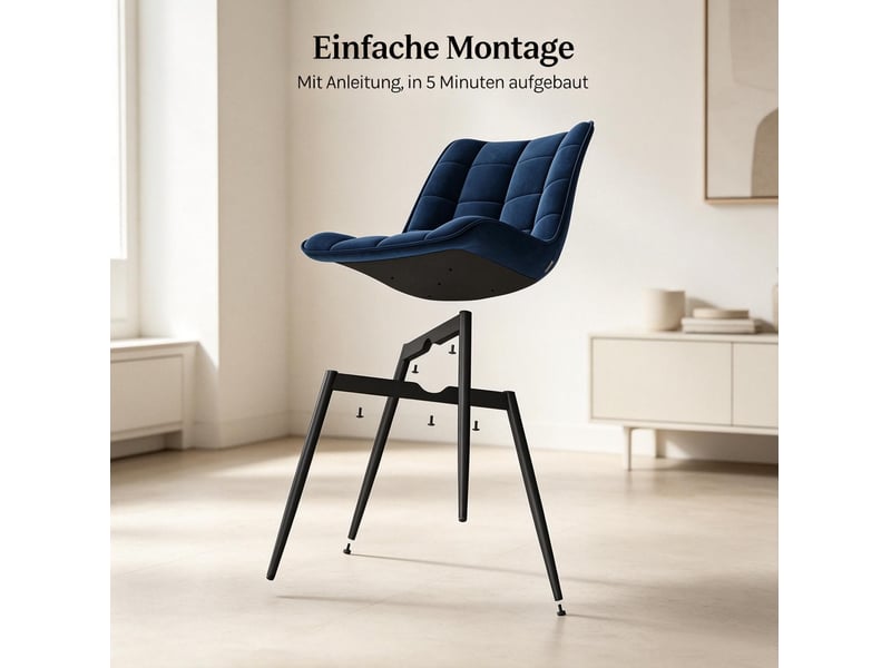  Lot de 2 chaises de salle à manger 46x39x85,5 cm pieds en métal bleu  - Conforama D