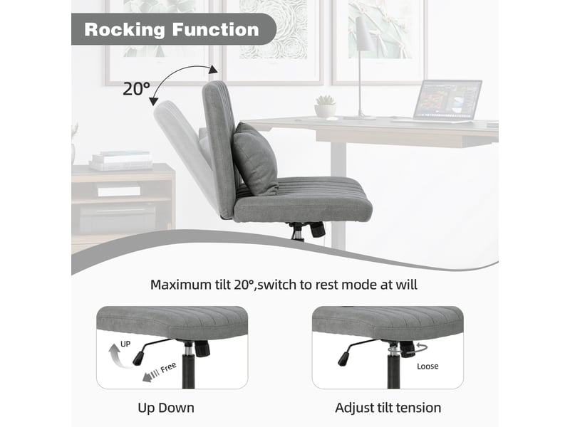  Chaise de bureau pivotante 360° réglable en hauteur sans accoudoirs - lpospi - dossier inclinable, tissu - gris foncé  - Conforama C