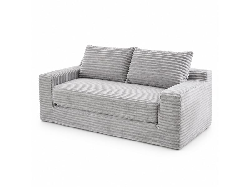 Canapé-lit deux places modenvie convertible 2-en-1, mousse à mémoire de forme, revêtement en velours côtelé, 132 x 85 x 62 cm, gris clair  - Conforama A