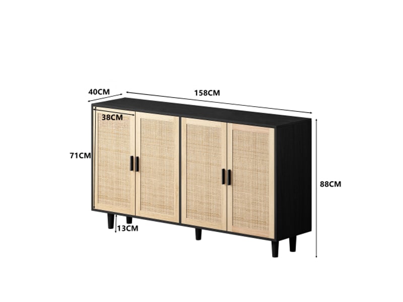  Armoire en rotin avec 4 portes, pour chambre, salon et bureau, noir  - Conforama C