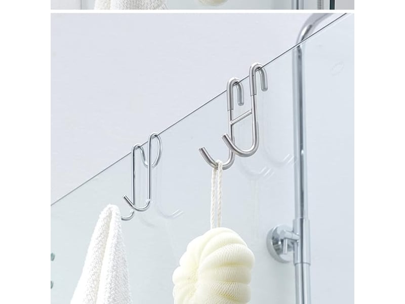 6 crochets de douche en forme, derrière la porte, cintre de salle de bain en acier inoxydable, installation sans perçage, gris - Conforama D